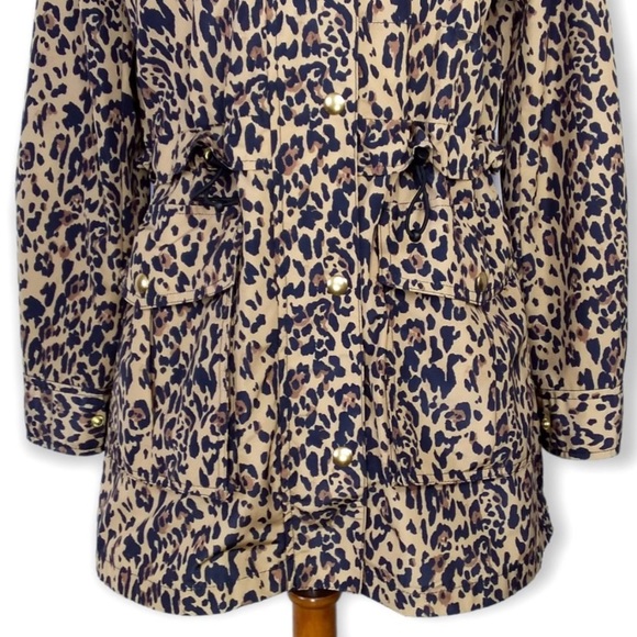 J Crew Perfect Rain Jacket Leopard Print Hooded XS - Picture 14 of 15